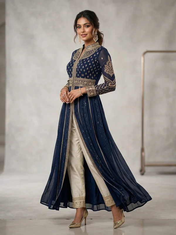 Designer Front-Slit Georgette Kurti