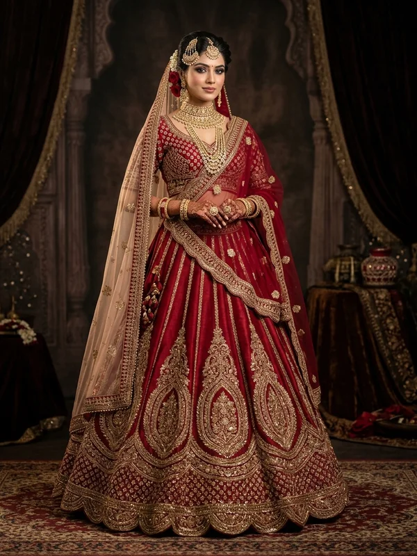 Semi-Stitched Lehenga with Zari Work