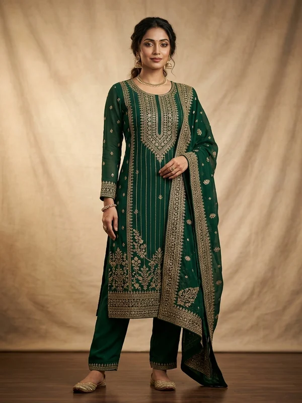 Straight Cut Embroidered Georgette Suit