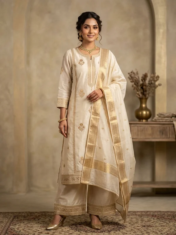 Chanderi Silk Palazzo & Kurta Suit Set