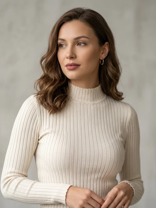 Ribbed Knit High-Neck Casual Top