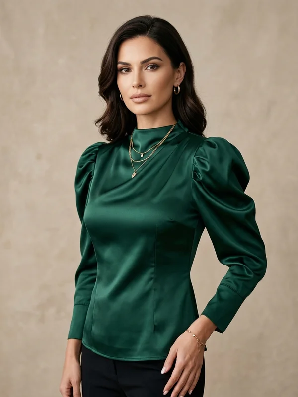Chic Designer Puff-Sleeve Satin Top